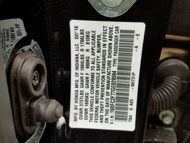 19XFC2F77GE029594 - 2016 HONDA CIVIC EX Qara foto 10