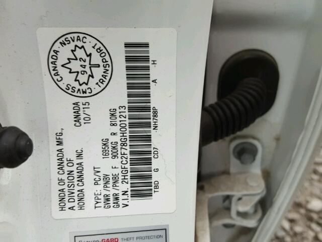 2HGFC2F78GH001213 - 2016 HONDA CIVIC EX Ağ foto 10