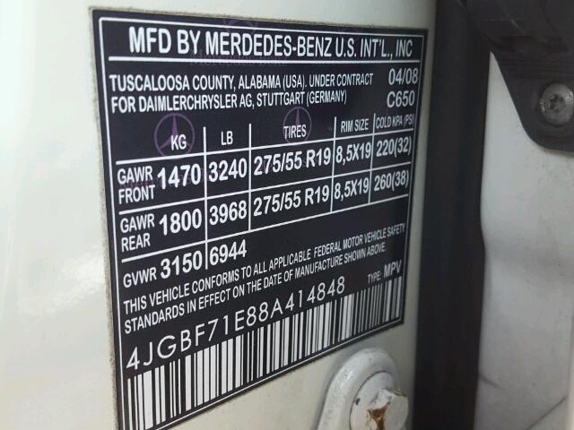 4JGBF71E88A414848 - 2008 MERCEDES-BENZ GL 450 4MA WHITE photo 10