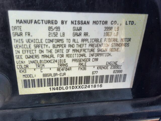 1N4DL01DXXC241816 - 1999 NISSAN ALTIMA XE BLACK photo 10