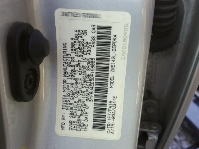 5YFBU4EE5DP156085 - 2013 TOYOTA COROLLA BA SILVER photo 10