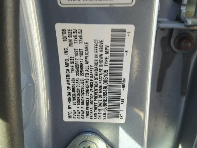 5J6RE38549L005105 - 2009 HONDA CR-V EX ლურჯი ფოტო 10