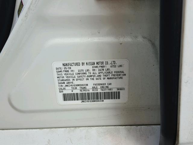 JNKCV61E99M306338 - 2009 INFINITI G37 BASE WHITE photo 10