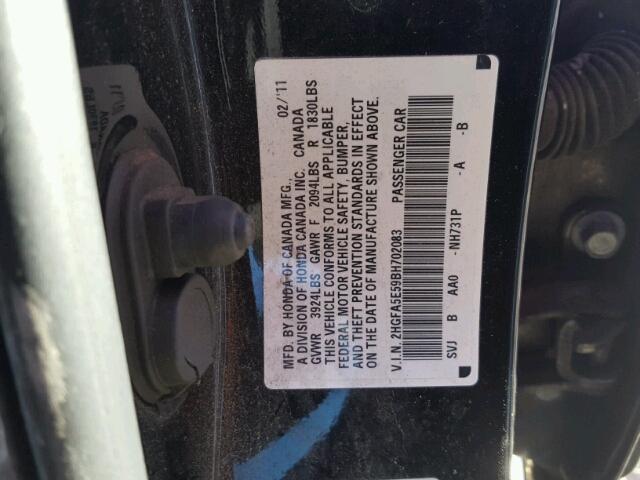 2HGFA5E59BH702083 - 2011 HONDA CIVIC SI SILVER photo 10