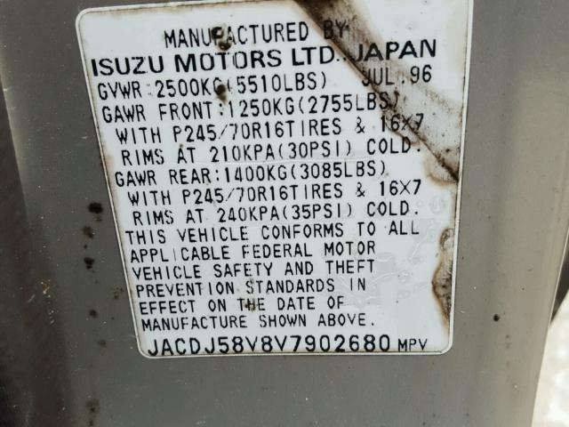 JACDJ58V8V7902680 - 1997 ISUZU TROOPER S SILVER photo 10