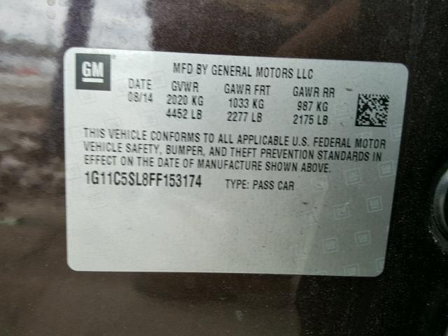 1G11C5SL8FF153174 - 2015 CHEVROLET MALIBU 1LT BROWN photo 10