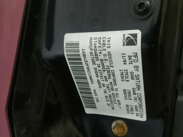 1G8AJ52F05Z130891 - 2005 SATURN ION LEVEL RED photo 10