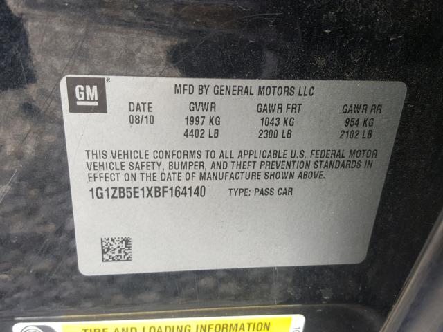 1G1ZB5E1XBF164140 - 2011 CHEVROLET MALIBU LS შავი ფოტო 10