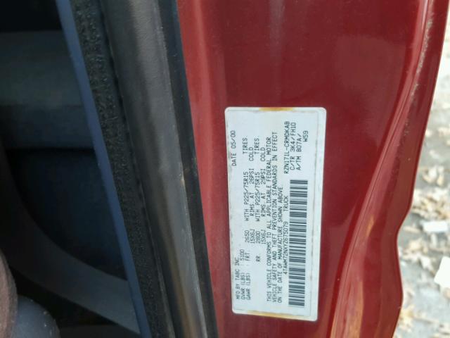 4TAWM72NXYZ675079 - 2000 TOYOTA TACOMA XTR MAROON photo 10