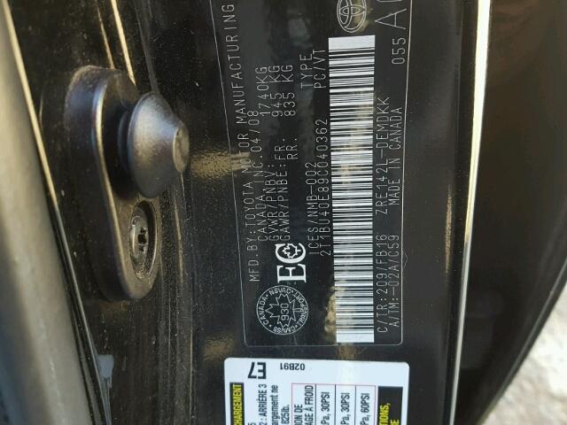 2T1BU40E89C040362 - 2009 TOYOTA COROLLA BA BLACK photo 10