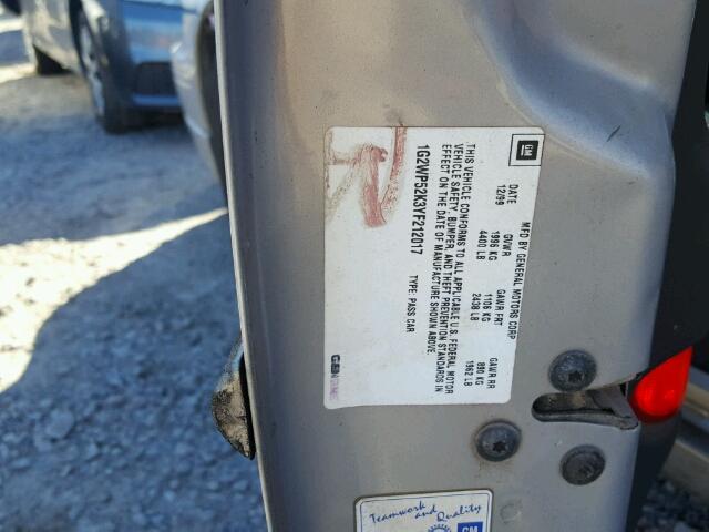 1G2WP52K3YF212017 - 2000 PONTIAC GRAND PRIX BROWN photo 10