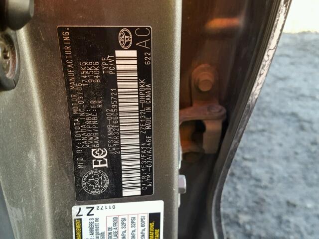 2T1KR32E66C595721 - 2006 TOYOTA COROLLA MA GRAY photo 10