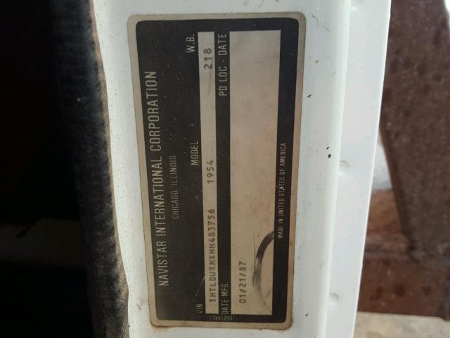 1HTLDUXMXHH483756 - 1987 INTERNATIONAL S-SERIES 1 白色 照片 10