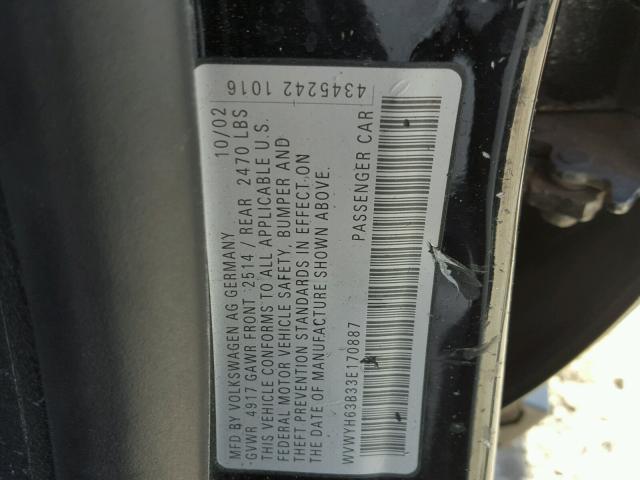 WVWYH63B33E170887 - 2003 VOLKSWAGEN PASSAT GLX 黑色 照片 10
