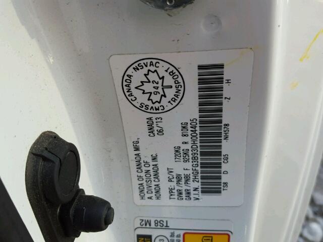 2HGFG3B93DH004405 - 2013 HONDA CIVIC EXL أبيض صورة 10