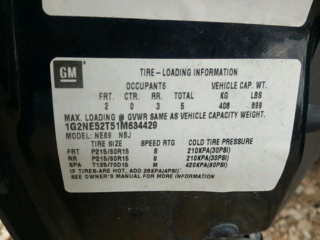 1G2NE52T51M634429 - 2001 PONTIAC GRAND AM S Qara foto 10