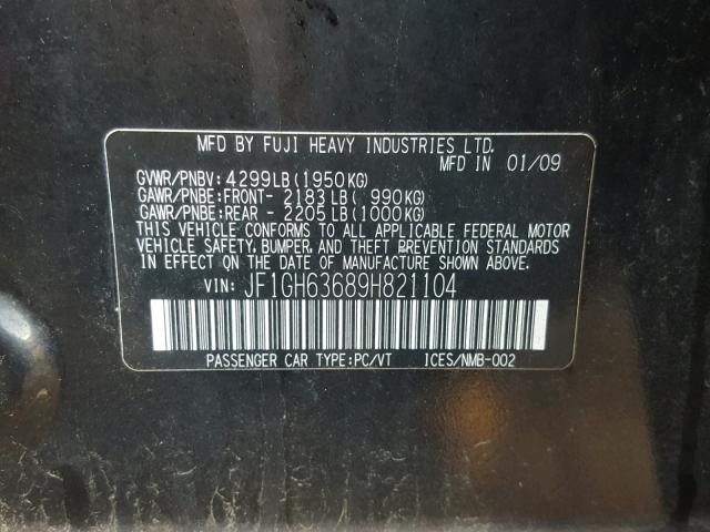 JF1GH63689H821104 - 2009 SUBARU IMPREZA OU BLACK photo 10