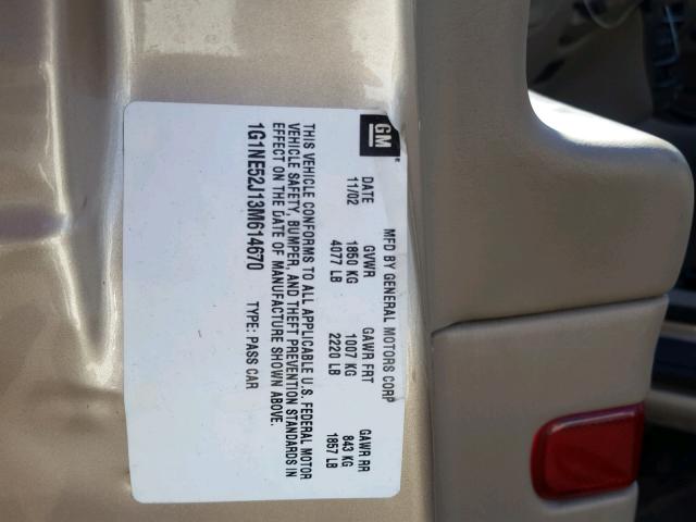 1G1NE52J13M614670 - 2003 CHEVROLET MALIBU LS თაფლისფერი ფოტო 10