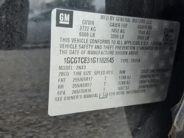 1GCGTCE31G1182645 - 2016 CHEVROLET COLORADO L BLACK photo 10