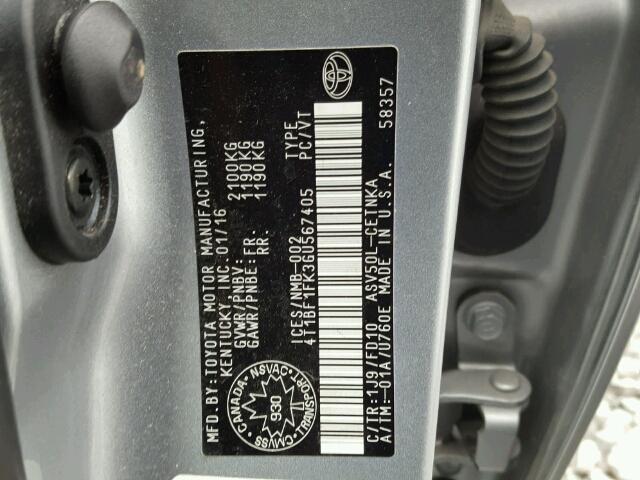 4T1BF1FK3GU567405 - 2016 TOYOTA CAMRY LE SILVER photo 10