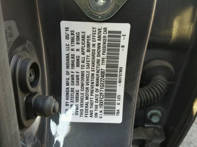 19XFC2F71GE224087 - 2016 HONDA CIVIC EX CHARCOAL photo 10