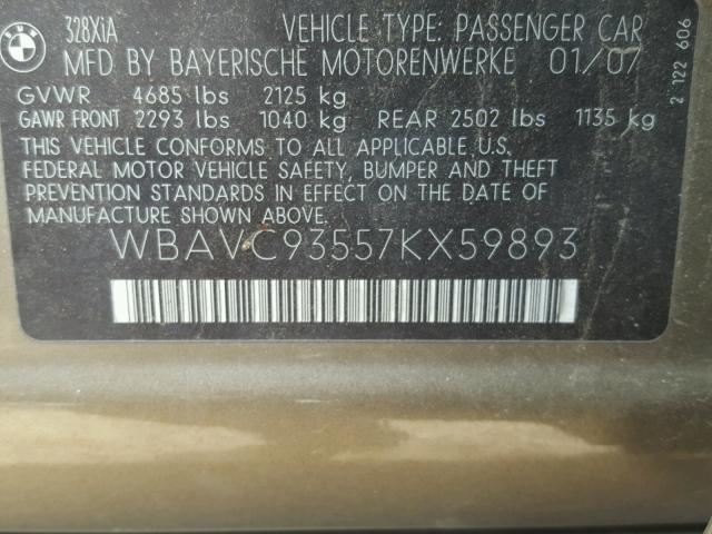 WBAVC93557KX59893 - 2007 BMW 328 XI GOLD photo 10