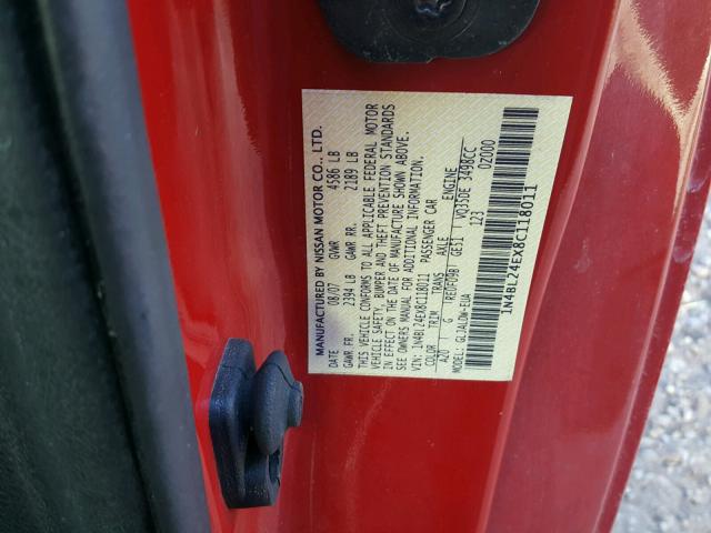 1N4BL24EX8C118011 - 2008 NISSAN ALTIMA 3.5 RED photo 10