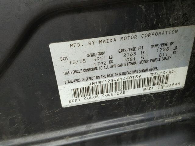 JM1BK123461440189 - 2006 MAZDA 3 S GRAY photo 10