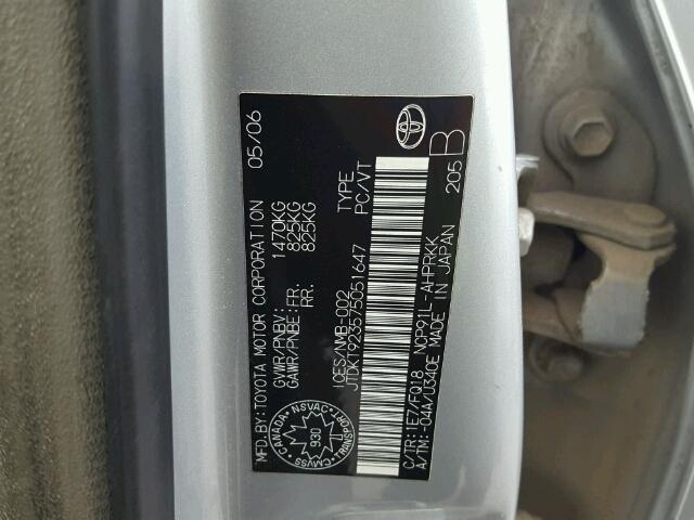 JTDKT923575051647 - 2007 TOYOTA YARIS SILVER photo 10