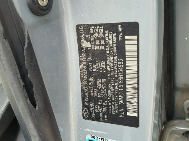 5NMSH13E88H154983 - 2008 HYUNDAI SANTA FE S 灰色 照片 10