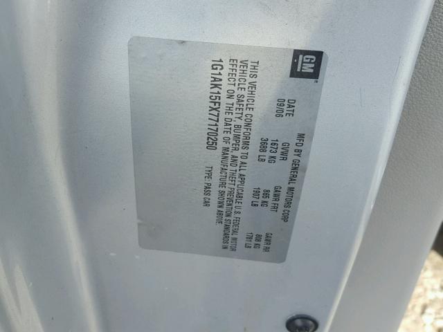 1G1AK15FX77170250 - 2007 CHEVROLET COBALT LS SILVER photo 10