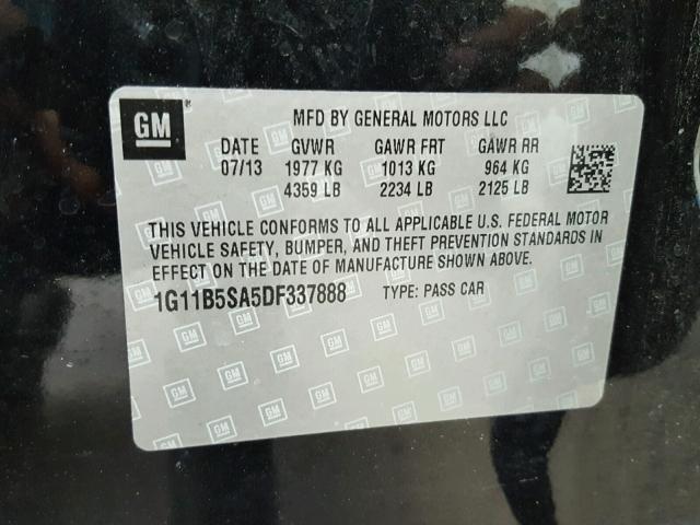 1G11B5SA5DF337888 - 2013 CHEVROLET MALIBU LS BLACK photo 10