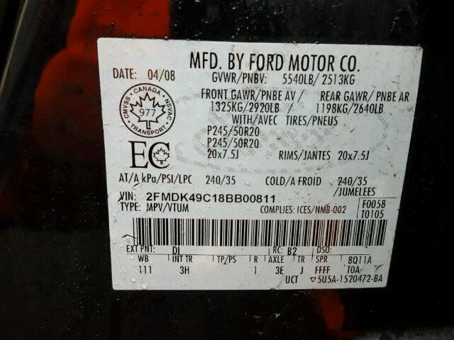 2FMDK49C18BB00811 - 2008 FORD EDGE LIMIT BLUE photo 10