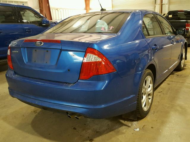 3FAHP0HA6CR121380 - 2012 FORD FUSION SE BLUE photo 4