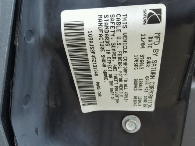 1G8AJ52F45Z131848 - 2005 SATURN ION LEVEL GRAY photo 10