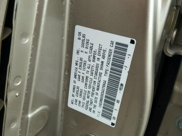 1HGCM66565A079944 - 2005 HONDA ACCORD EX GOLD photo 10