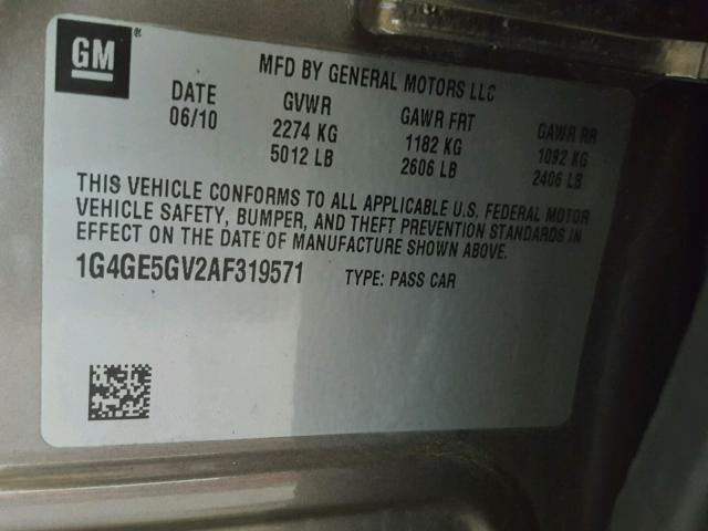 1G4GE5GV2AF319571 - 2010 BUICK LACROSSE C BROWN photo 10