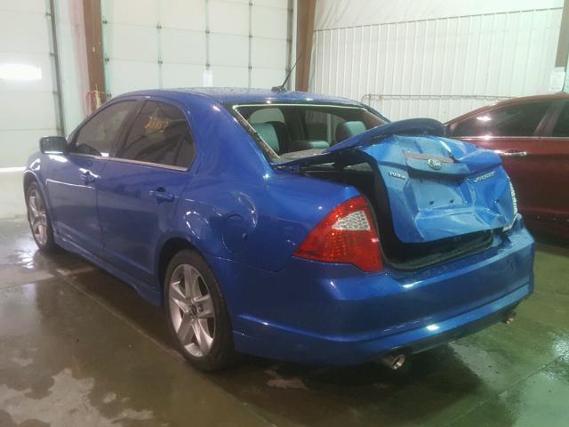 3FAHP0KC4BR144083 - 2011 FORD FUSION SPO BLUE photo 3