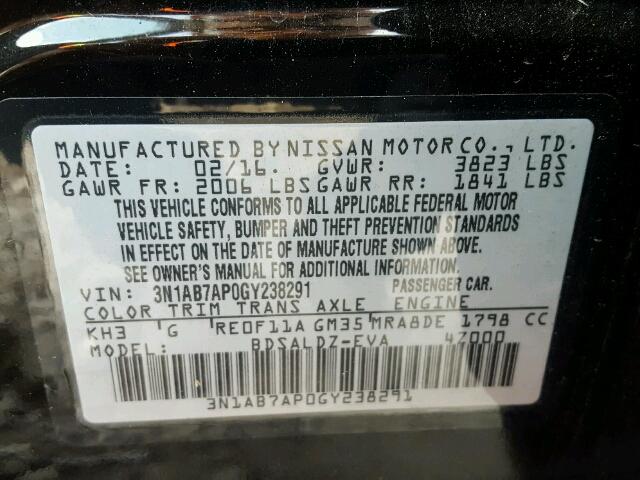 3N1AB7AP0GY238291 - 2016 NISSAN SENTRA S BLACK photo 10