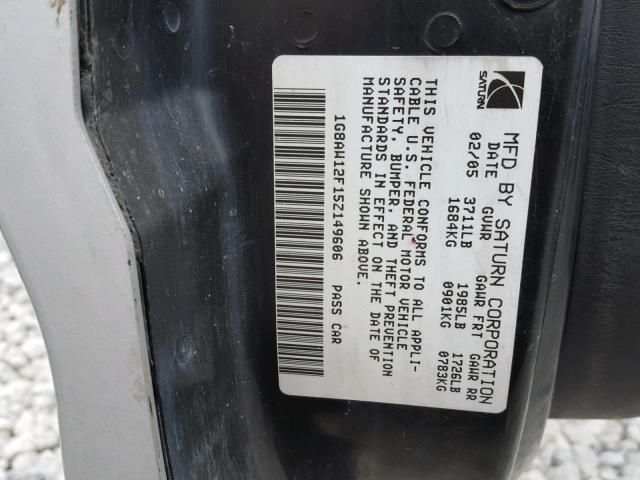 1G8AW12F15Z149606 - 2005 SATURN ION LEVEL SILVER photo 10