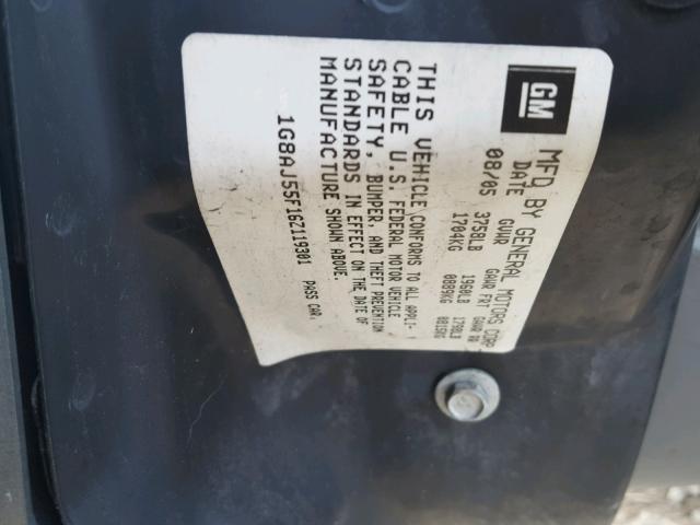 1G8AJ55F16Z119301 - 2006 SATURN ION LEVEL GRAY photo 10