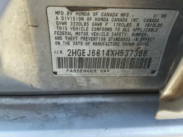 2HGEJ6614XH537368 - 1999 HONDA CIVIC BASE Gümüş foto 10