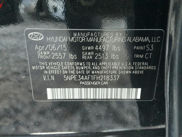 5NPE34AF1FH218337 - 2015 HYUNDAI SONATA SPO BLACK photo 10