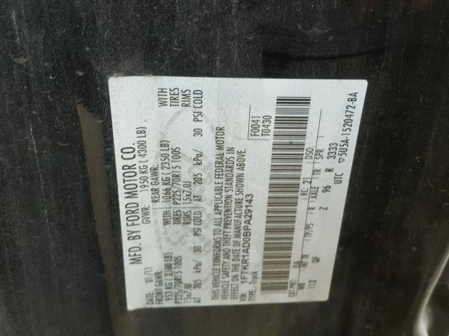 1FTKR1AD0BPA29143 - 2011 FORD RANGER BLACK photo 10