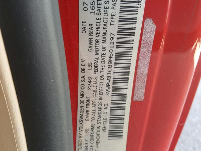 3VWPW31C89M501197 - 2009 VOLKSWAGEN NEW BEETLE 红色 照片 10