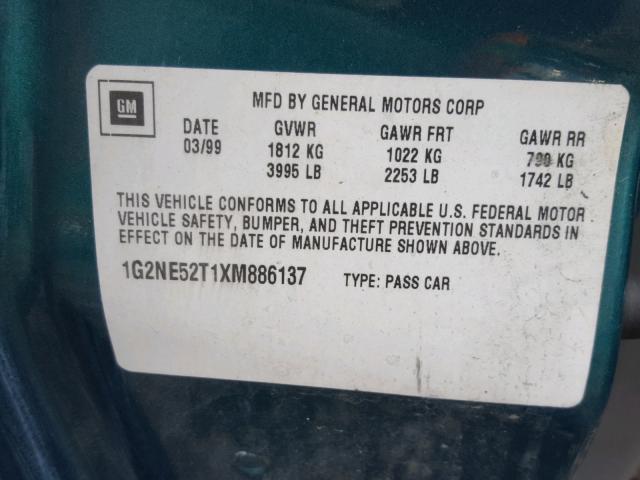 1G2NE52T1XM886137 - 1999 PONTIAC GRAND AM S 绿色 照片 10