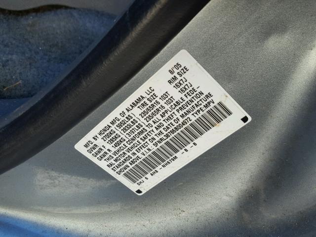 5FNRL38786B004972 - 2006 HONDA ODYSSEY EX BLUE photo 10