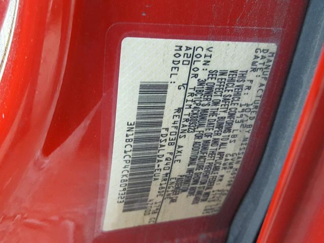 3N1BC1CP4CK809323 - 2012 NISSAN VERSA S RED photo 10