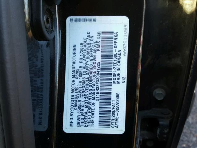 2T1BR32E33C041225 - 2003 TOYOTA COROLLA CE BLACK photo 10