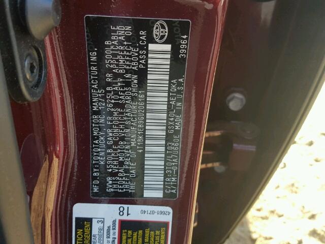 4T1BK1EB9GU206161 - 2016 TOYOTA AVALON XLE RED photo 10